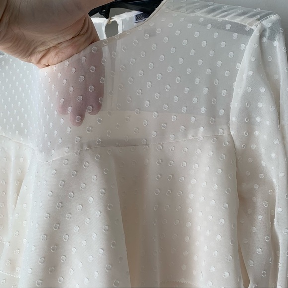 Nwt Chelsea 28 ivory sheer polka dot flared wrist long sleeve Blouse Top size L - Picture 5 of 10